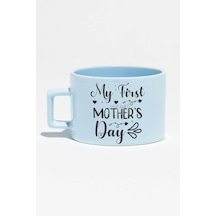 My First Mother's Day Baskılı Anneler Günü Hediyelik Mavi Dikdörtgen Kulplu Fincan Kupa Bardak MAvi
