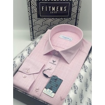 Klasik Uzun Kol Cepsiz Keten Yaka Alttan Düğmeli Hediye Kutulu Erkek Gömlek Fs-003686 - Pembe-2447