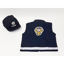 Unisex Çocuk Polis Şapka Ve Yeleği Kostümü Üniforması 001