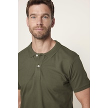 Tudors Erkek Slim Fit Dar Kesim Pamuklu Yumuşak Dokulu Serin Tutan Kumaş Düz Pike Haki Polo Yaka Tişört-30767-Haki