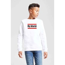 Tshirthane My World Baskılı Unisex Çocuk Beyaz Sweatshirt Beyaz