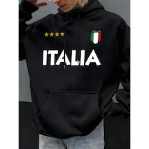 Startmore Tarzsokak İtalya İtalyan Bayrağı Tasarım Erkekler Hoodie Polar Kapüşonlular Cep Yumuşak Hoody Sonbahar Siyah