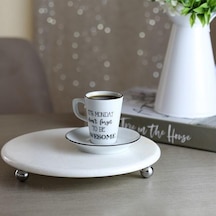 Akayev Mermer Beyaz 19 Cm Gümüş Boncuk Ayaklı Kahve Sunumluk - Yağ Ve Takı Standı Beyaz