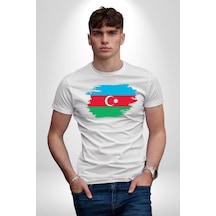 Azerbeycan Bayrağı Unisex Unisex Beyaz Organik Baskılı T-shirt Penye Yüksek Kalite Beyaz