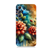 Samsung Galaxy A34 Uyumlu Kırmızı Çiçek Ve Tomurcuklar Desenli Silikon Kılıf Çok Renkli