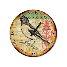 Eski Zeminde Müzik Notaları Kuş Duvar Saati Çok Renkli