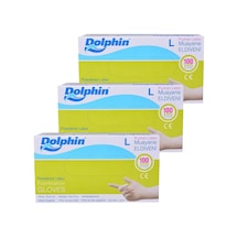 Dolphin Tek Kullanımlık Lateks Beyaz Pudralı Large Büyük Boy Muayne Eldiveni - 3 Adet 100'lü Paket