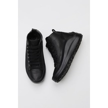 Bueno Shoes 01WR3800 Siyah Flotter Deri Kadın Dolgu Topuklu Bot