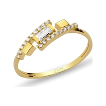Çgk Çiğdem Gürel Kuyumculuk Baget Taşlı Minimal Altın Yüzük Gold