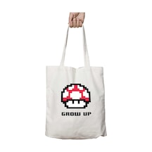 Art Hediye Mario Bros - Grow Mushroom Meme İki Tarafı Kalıcı Baskılı Yıkanabilir Okul Plaj Omuz Bez Çantası Çok Renkli