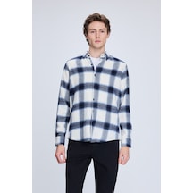 Hatemoğlu Lacivert Slim Fit Kareli Düğmeli Yaka Uzun Kollu Pamuklu Gömlek 19151010024a L16 1964079 Lacivert