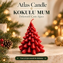 Kırmızı Kokulu Çam Ağacı Mum - Dekoratif Yılbaşı Hediyesi