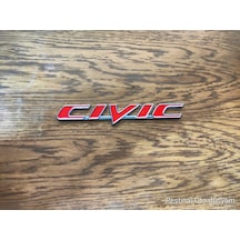 Honda Civic Uyumlu Kırmızı Bagaj Amblem Yazısı 3d Metal Logo 3m Bantlı Arka Yazı Civic Amblem Krom3m