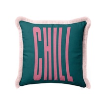 Smile Yazılı Saçaklı Yastık Kılıfı - Pop Art Genç Retro Petrol Pembe Krem Püsküllü Kırlent Kılıfı Kadim Lagün Nova