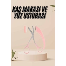Kavisli Kaş Kirpik Düzeltici Bıyık Alma Taraklı Kaş Makası Yüz Bakım Seti Makas Pembe