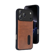 Apple iPhone Uyumlu iPhone 17 Pro Sara Kartvizitli Deri Kılıf - Taba Renkli