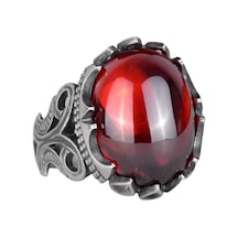 Cabochon Granat Yapay Taş Yüzük, 925 Ayar Gümüş Yüzük Erkekler İçin, Çeşitli Koleksiyon Gümüş