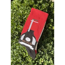 Lousocks Unisex Sağlı Sollu Şarap Desenli Kırmızı Soket Çorap