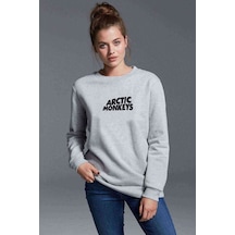Monkeys Logo Baskılı Gri Kadın Sweatshirt
