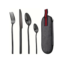 Valkyrie Çantalı Yolculuk Çatal Kaşık Bıçak Seti Kişiye Özel 1. Sınıf Paslanmaz Çelik Ofis Okul Kamp Restaurant C3404 Siyah