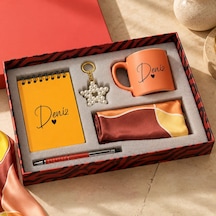 Bk Gift Kişiye Özel İsimli Not Defteri & Kupa Bardak & Yıldız Anahtarlık & Kalem & Fular - Hediye Kutulu Set-5
