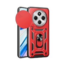 Redmi 14C Uyumlu Tank Kılıf Yüzüklü Standlı Extra Darbe Koruma Zırhlı Outdoor Kapak - Kırmızı