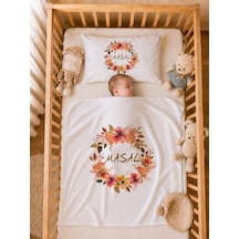 İsme Özel Kız Bebek Battaniye 80x80 Cm Ve Yastık Kılıfı 35x45 Cm %100 Pamuk Organik Baskılı Bebek Seti Bebek Hediyesi 2077yb Krem