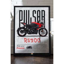 Bajaj Pulsar Rs 200 Siyah Ahşap Çerçeveli Poster, Dekoratif Motosiklet Duvar Tablosu