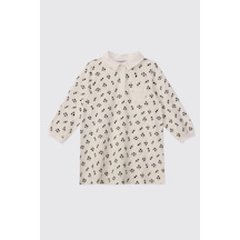 Panço Kız Bebek Polo Yakalı Uzun Kollu Ekru Elbise 2621gb26004 Krem