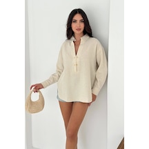 Asprin Fashion Yarım Düğmeli Gömlek Bej
