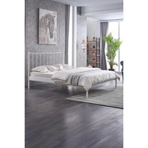 Falez-st Çift Kişilik Metal Karyola-beyaz Yüksek Başlıklı Ahşap Latalı