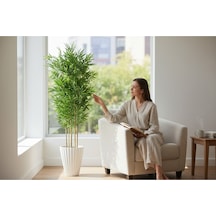 Yapay Bambu Ağaç 200 Cm 6 Dallı Yogun Yaprak Lilyum Beyaz Saksı Yeşil