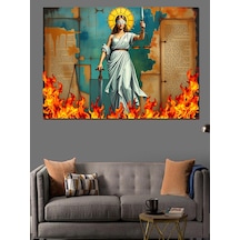 Alevler İçinde Adalet Kadını Dekoratif Kanvas - Mdf Ahşap Tablo