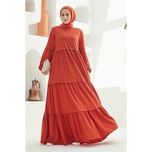 6510-ancelina Büzgülü Elbise Kiremit