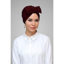 Hürrem Bone Bordo Pratik Hazır Geçmeli Tesettür Bone Sandy Kumaş Fiyonklu Büz (545490875) Bordo