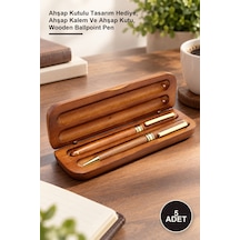 5 Adet Tükenmez Kalem Ahşap Kutulu Tasarım Hediye, Ahşap Kalem Ve Ahşap Kutu, Wooden Ballpoint Pen -