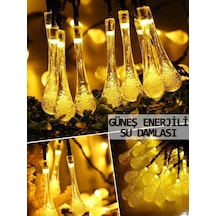 Lighthome 50 Led 7 M Sarı Kristal Saydam Su Damlası Güneş Enerjili Led Işık Solar Bahçe Teras Balkon Ağaç Lambası Aydınlatması