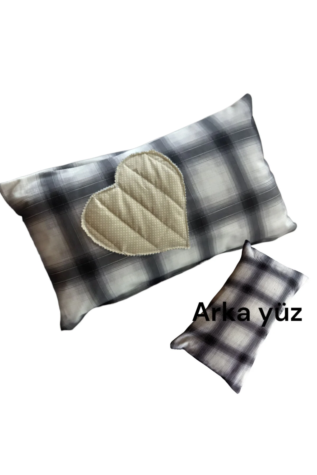 Kırlent Kılıf 50x30 Ekose Kalp 30 x 50