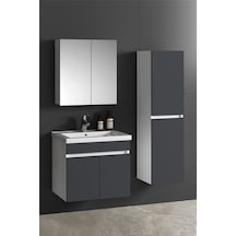 Çiğdem 65+35 Cm Beyaz-antrasit Gri Mat Mdf Seramik Lavabolu Asma Banyo Dolabı Takımı Beyaz - Antrasit