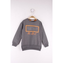 Toontoy Kız Çocuk Party Up Baskılı Sweatshirt Antrasit Melanj
