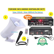 Pazarcı Anons Seslendirme Hoparlör Seti Bluetooth - Usb - Sd Kart - 2 Mikrofon Girişli Amfi / Açık Hava Horn Hoparlör / Mikrofon
