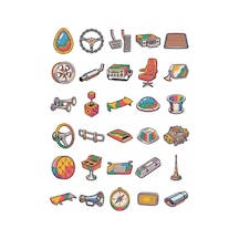 30 Adet Retro Karavan Aksesuarları Sticker Seti - Laptop, Kask, Ajanda İçin Çok Renkli
