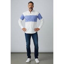 Klasik  Cotton Uzun Kollu Terletmeyen Kışlık Flanel Kumaş 2 Renkli Çizgili Gömlek Slim Fit Beyaz