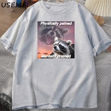 Flood Of Style Fiziksel Olarak Ağrıyan Zihinsel Süzülmüş T-shirt Komik Vintage Grafik Tee Racoon Meme T Shir Gri