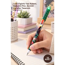 10 Adet Anime Figür Tükenmez Kalem Ledli Figürlü Yazı Kalemi, Ballpoint Pen, Sevimli Karakter Tasarımlı
