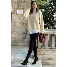 Bej Bisiklet Yaka Basic Sweatshirt Mg2185