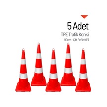 5 Adet Tpe Trafik Konisi 90 Cm Çift Reflektifli Trafik Dubası Seti-3724
