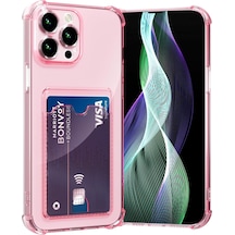 Teknomoda Apple Uyumlu iPhone 14 Pro Kılıf Kartlıklı Anti Şok Korumalı Şeffaf Silikon Pembe Pembe