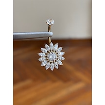 %100 G23 Titanyum Markiz Çiçek Zirkon Titanyum Göbek Piercing Ultraliğht 10 Mm Göbek Piercingi Koyu Yeşil