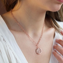 Özel Tasarım Rose Gold Kaplama Zirkon Taşlı Trend Gümüş Kolye Gümüş